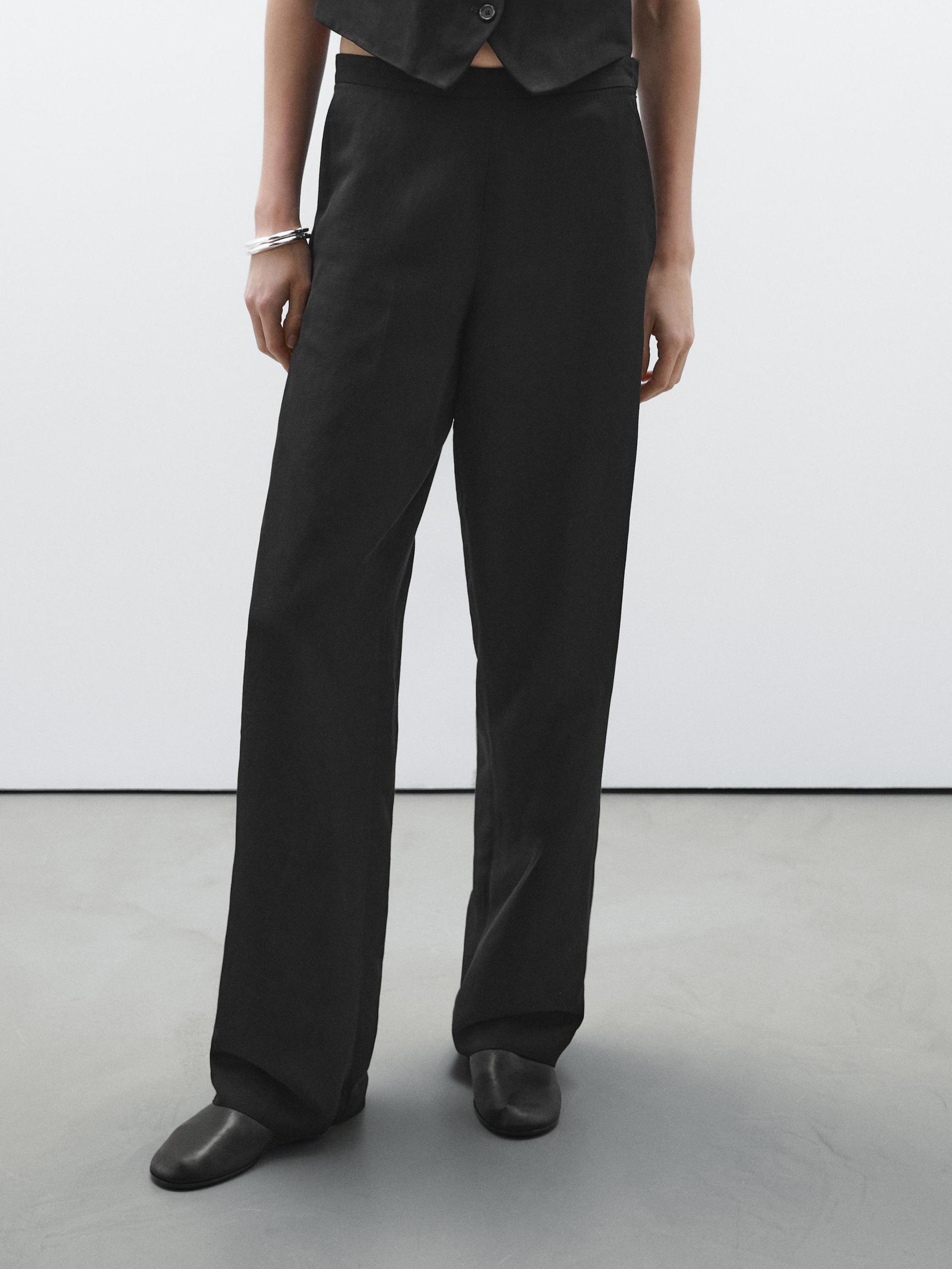 Straight fit flowing linen blend trousers Product Image