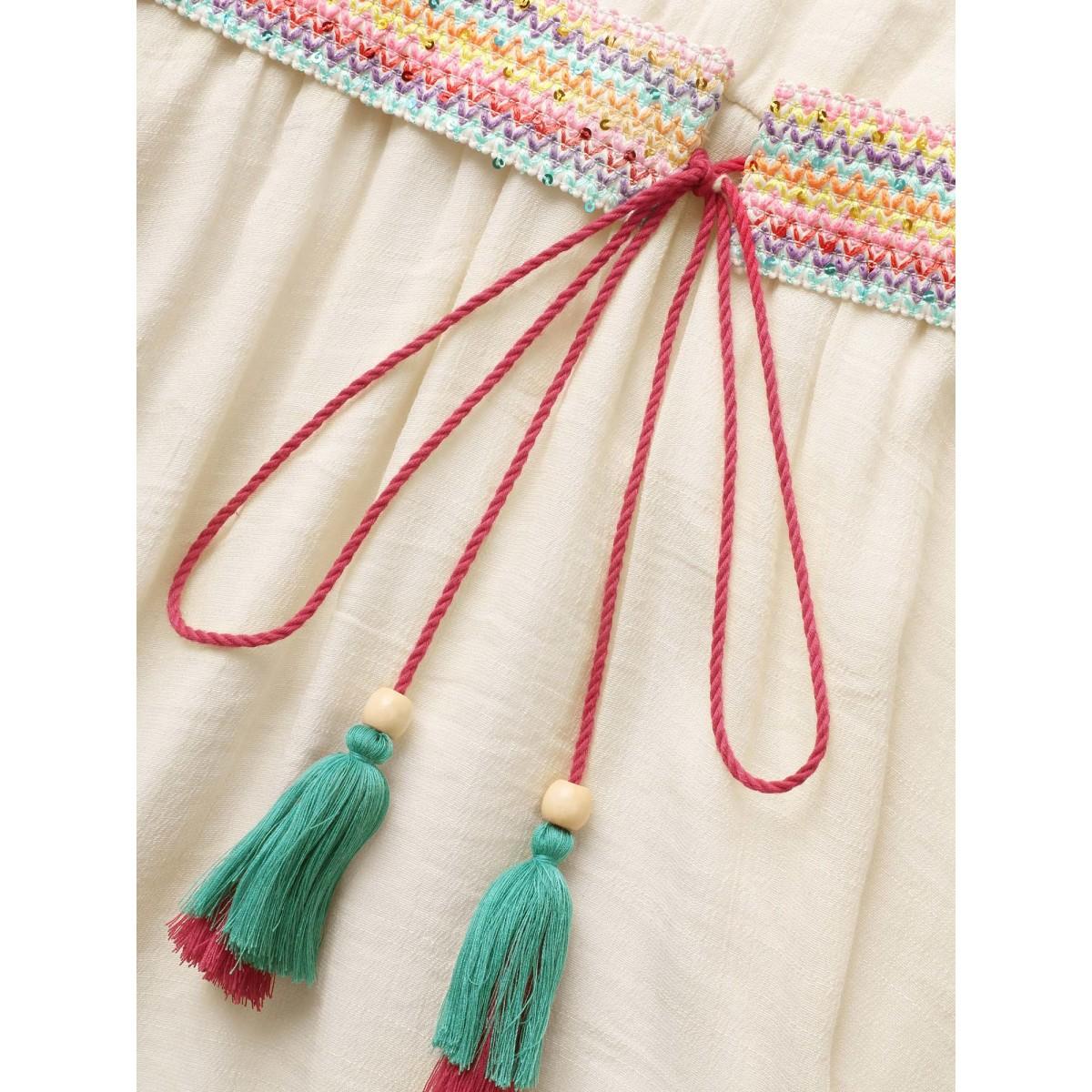 Plus Size V Neck Tassel Trim Mesh Midi Dress Originalwhite Women Resort V-neck Half Sleeve Curvy BloomChic 12/L Product Image