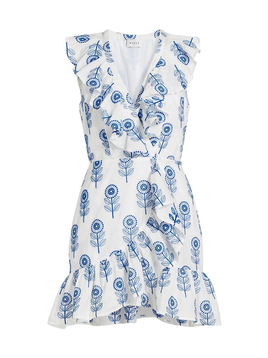 Womens Novi Poppy-Embroidered Cotton Wrap Minidress Product Image