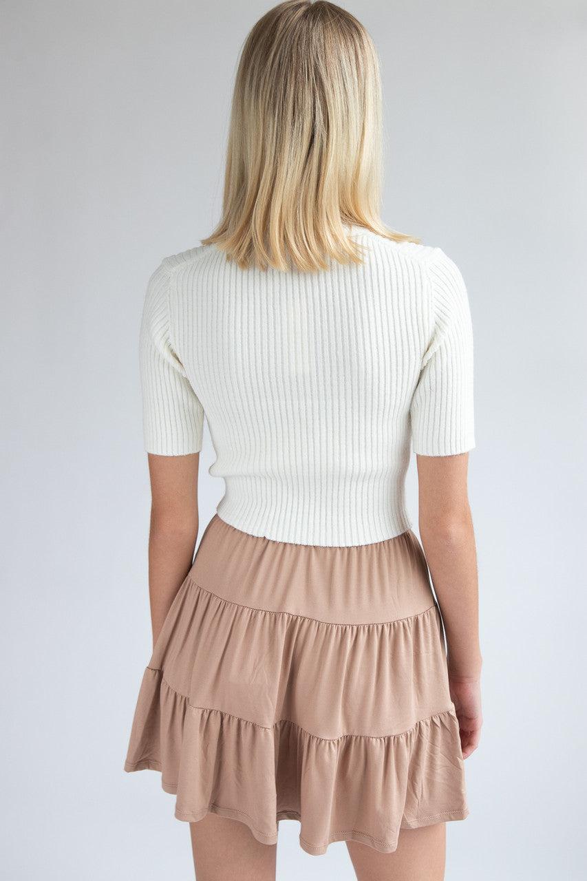 Short Sleeve Mock Neck Ribbed Sweater Product Image