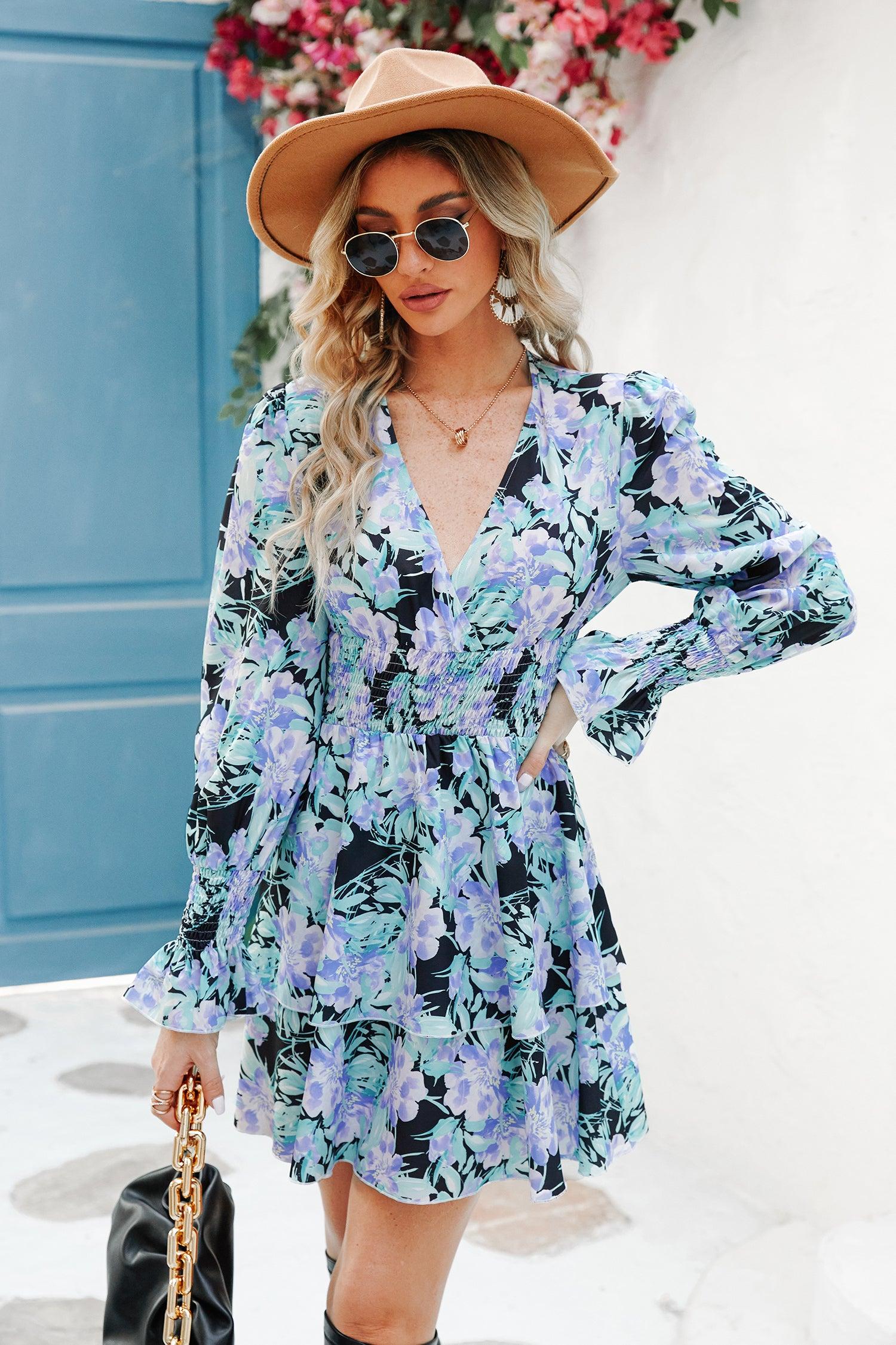 70 Degrees Ditsy Floral Smocked Dress Product Image