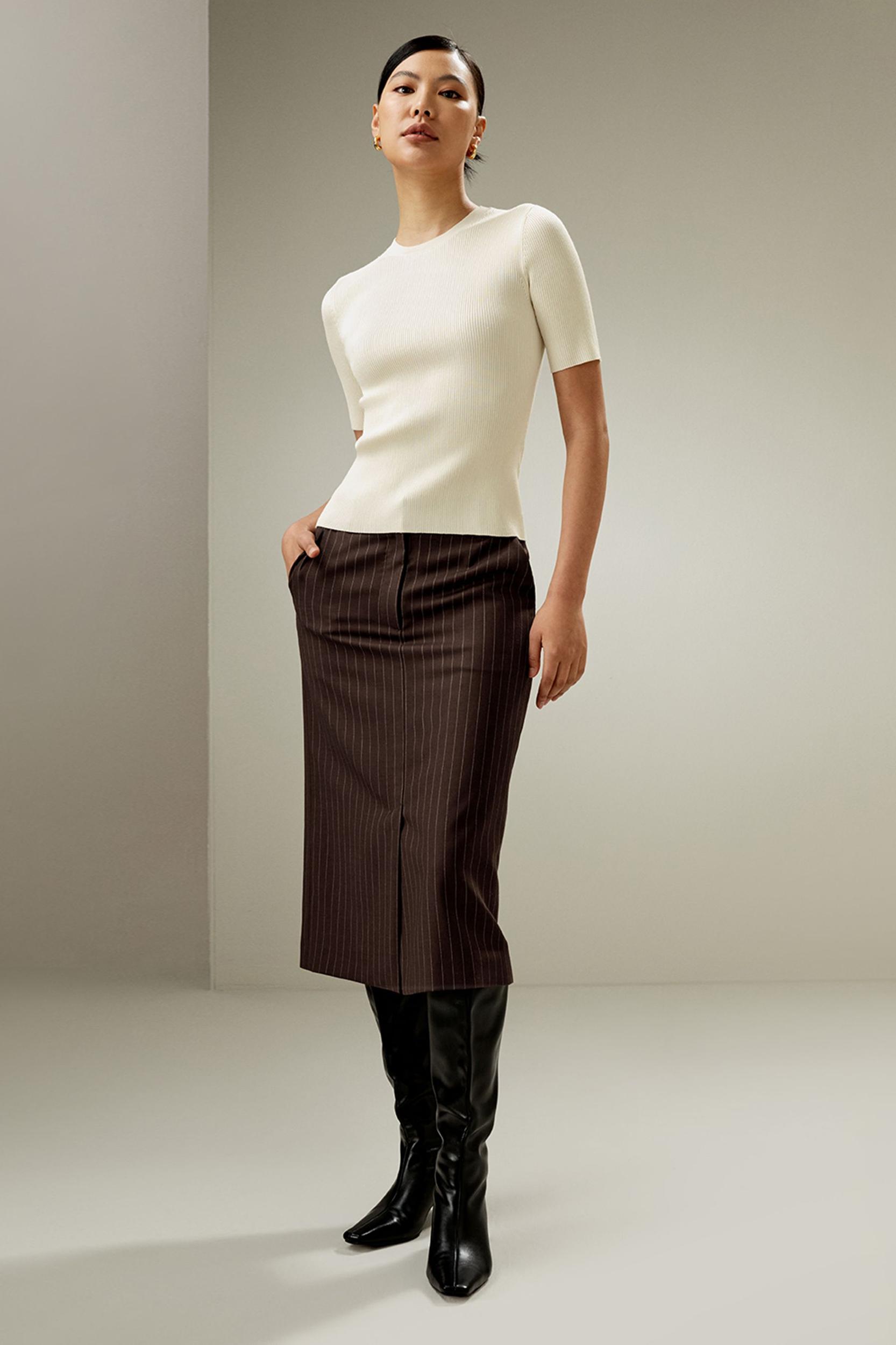 Pinstripe Midi Pencil Skirt Product Image