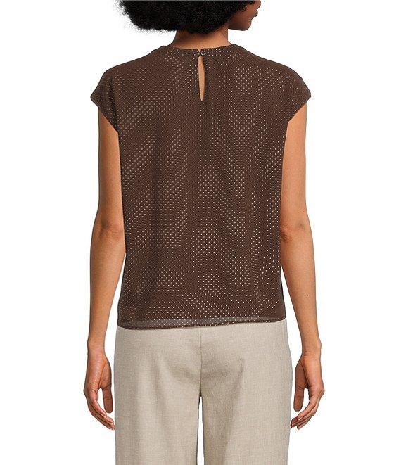 Calvin Klein Woven Pleated Crew Neck Cap Sleeve Blouse Product Image