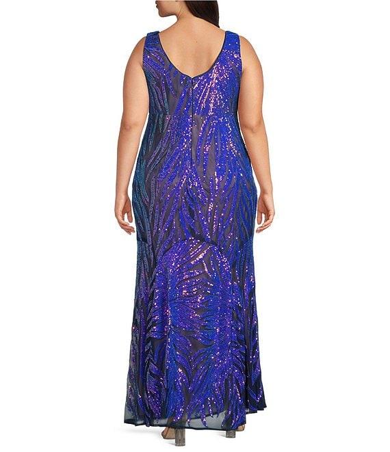 R & M Richards Plus Size 2 Tone Rainbow Sequin Sheath Dress Product Image