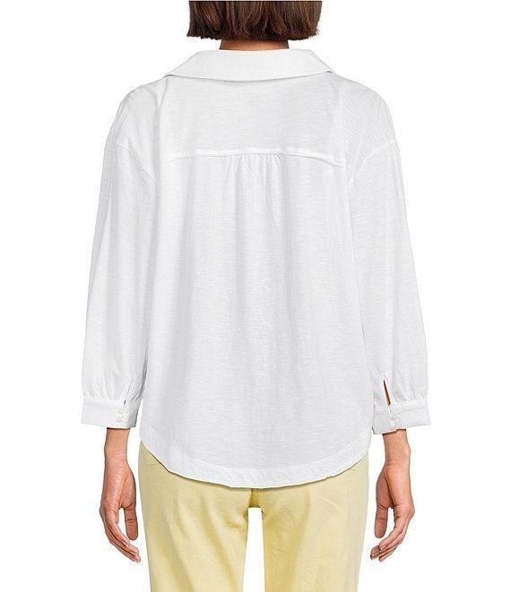 Westbound 3/4 Sleeve V Neck Collared Slub Knit Top Product Image