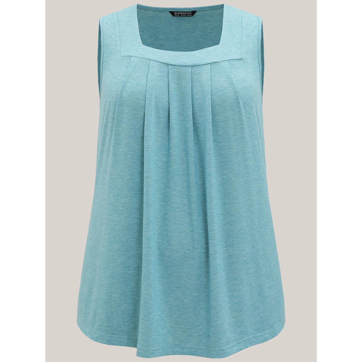 Plus Size Heather Plicated Detail Square Neck Tank Top Women Turquoise Leisure Non U-neck Casual Tank Tops Camis BloomChic 30/6X Product Image