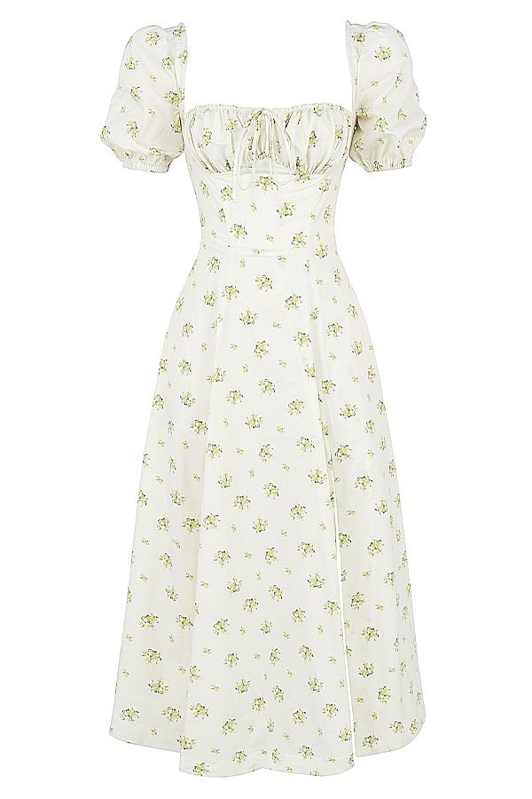 Tallulah  ivory floral puff sleeve midi dress Product Image