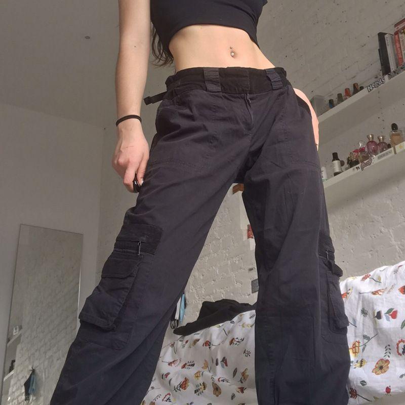 High-Waist Cargo Loose-Fit Jeans Product Image