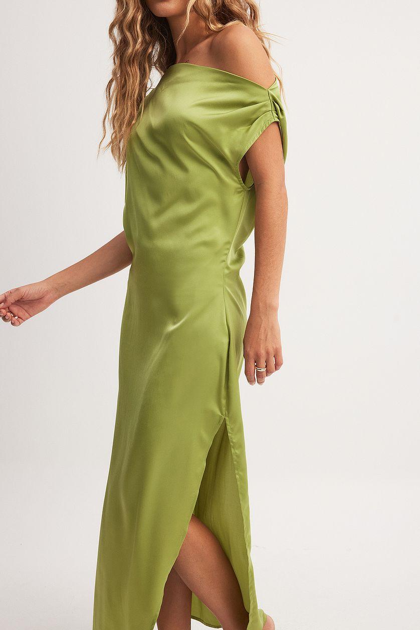 Satin One Shoulder Midi Dress Product Image