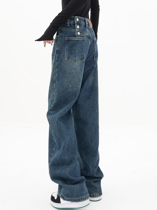 Vintage Blue Button Back Boyfriend Jeans Product Image