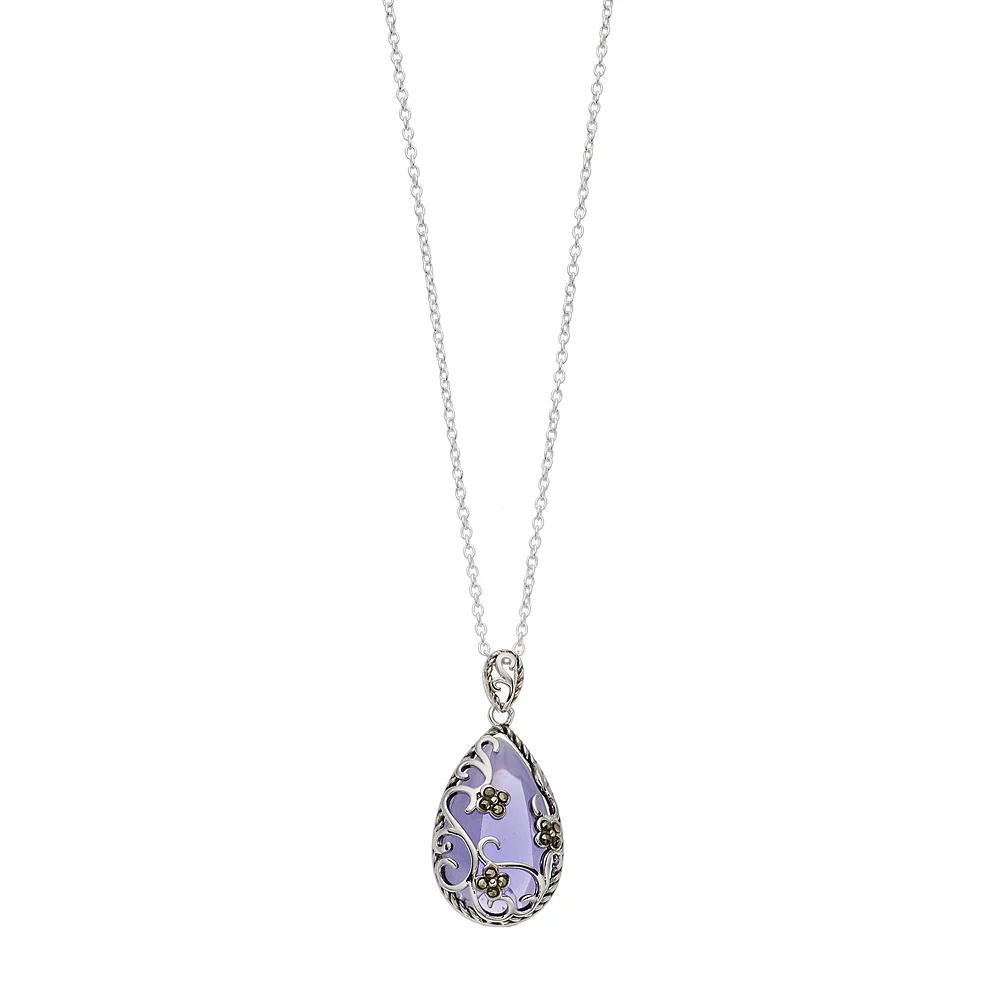 Celebration Gems Sterling Silver Pear Shaped Labradorite & Diamond Accent Pendant Necklace, Women's, Size: 18" Product Image