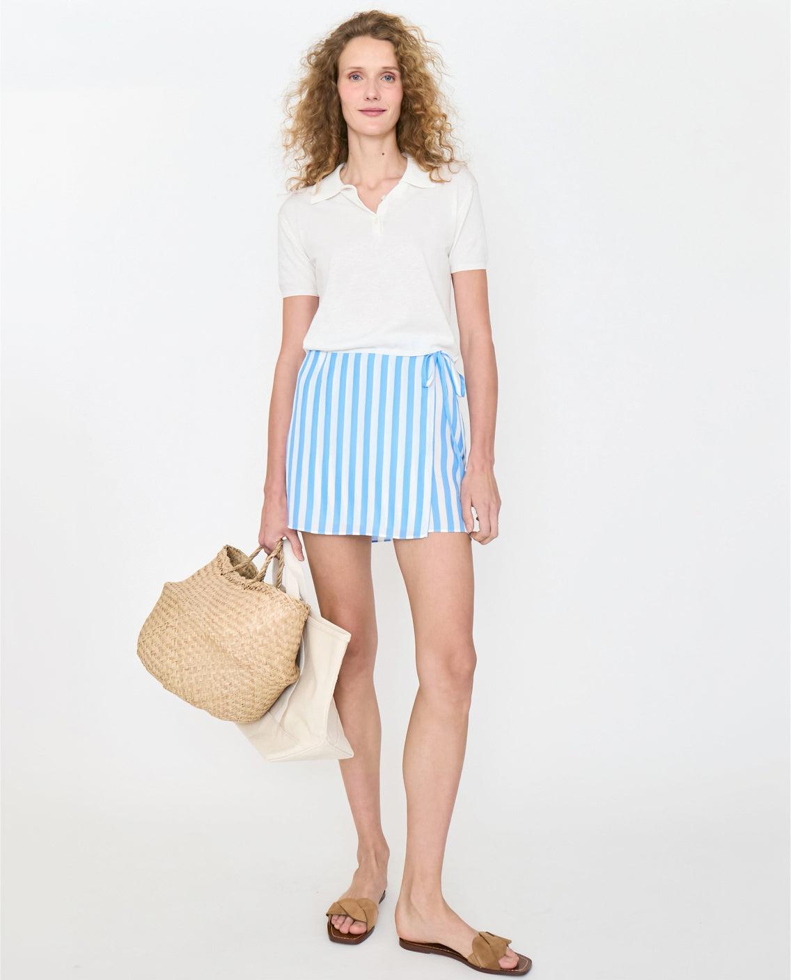 The Silk Wrap Skirt - White/Blue Female Product Image
