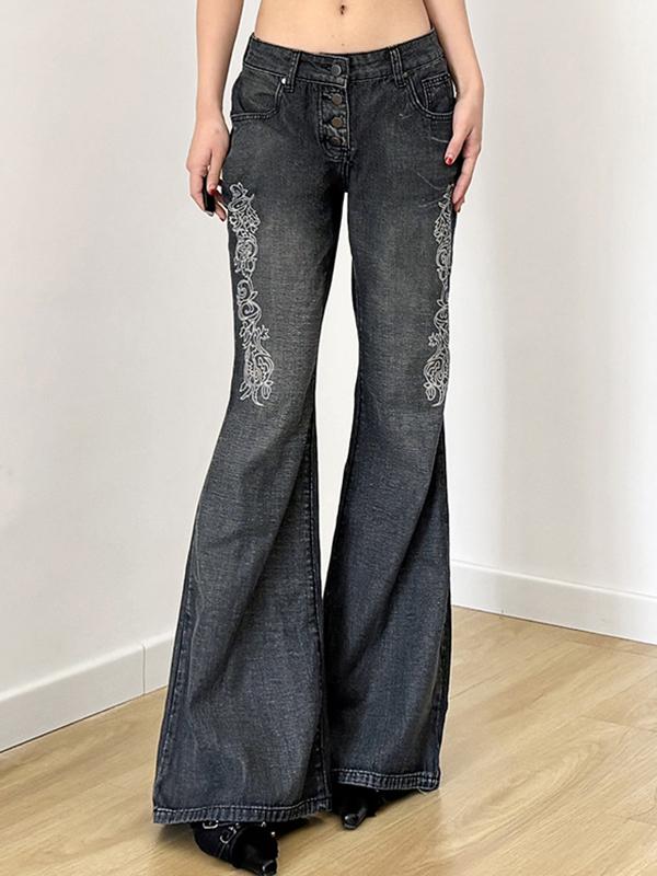 Print Wash Flare Jeans Product Image