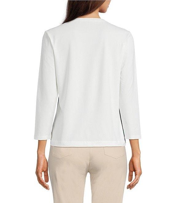 J.McLaughlin Alessandra Printed Mixed Media Crew Neck 3/4 Sleeve Top Product Image