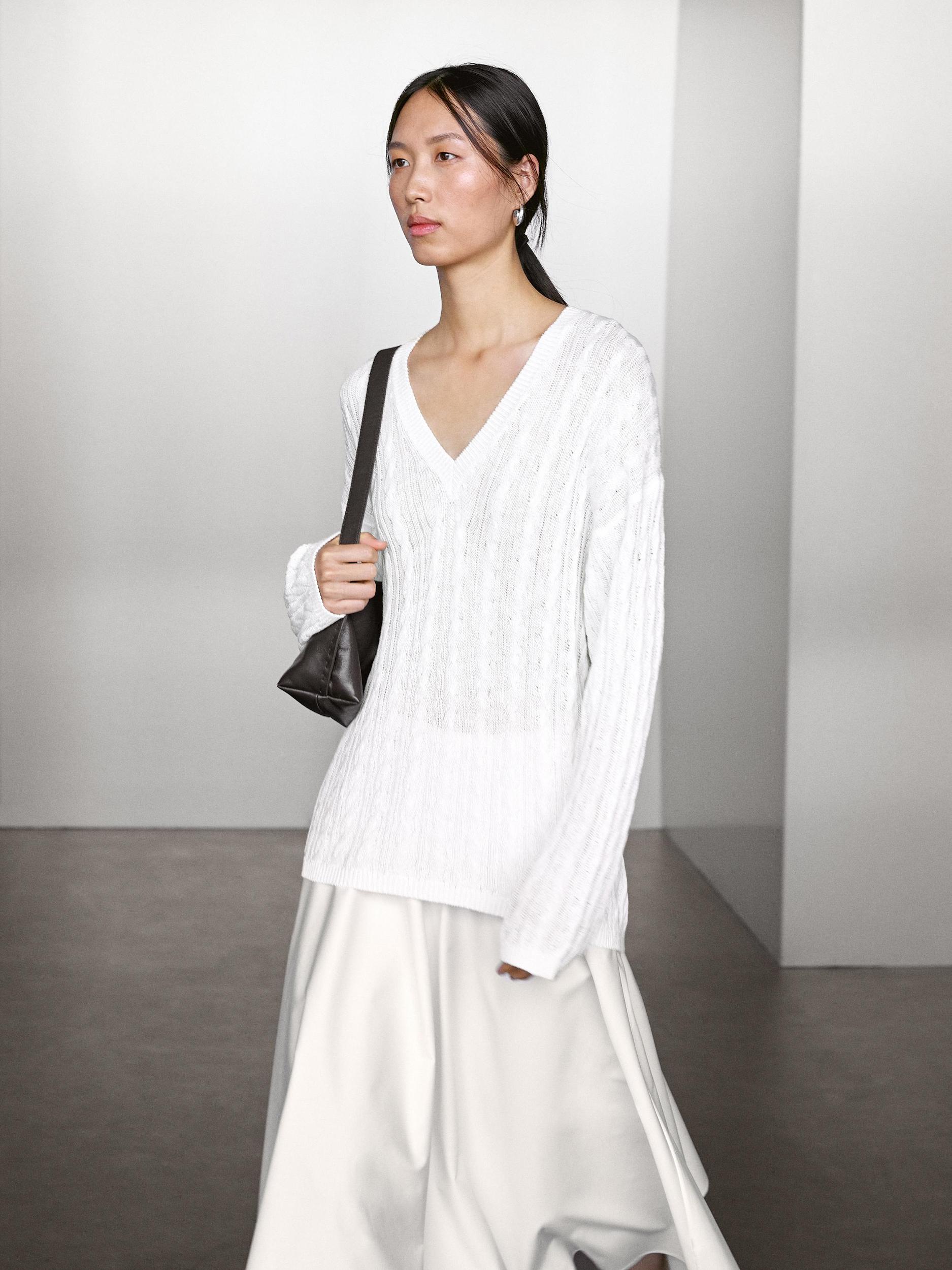 Cotton blend open-knit sweater Product Image