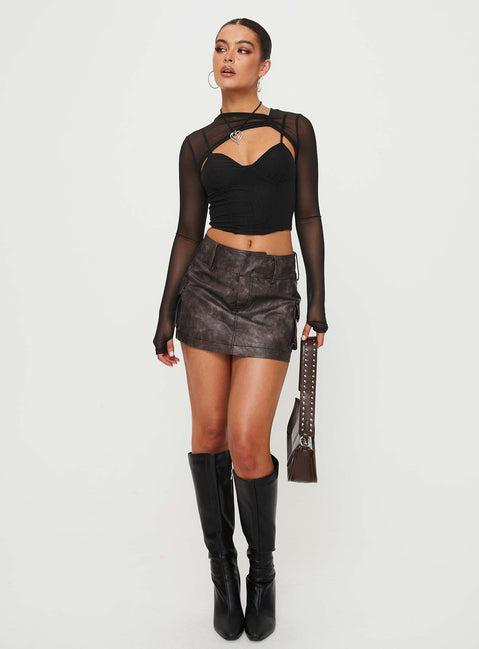 Domenic Faux Leather Mini Skirt Washed Black Product Image