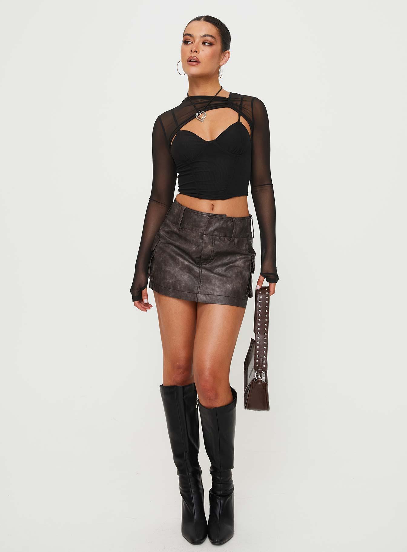 Domenic Faux Leather Mini Skirt Washed Black Product Image