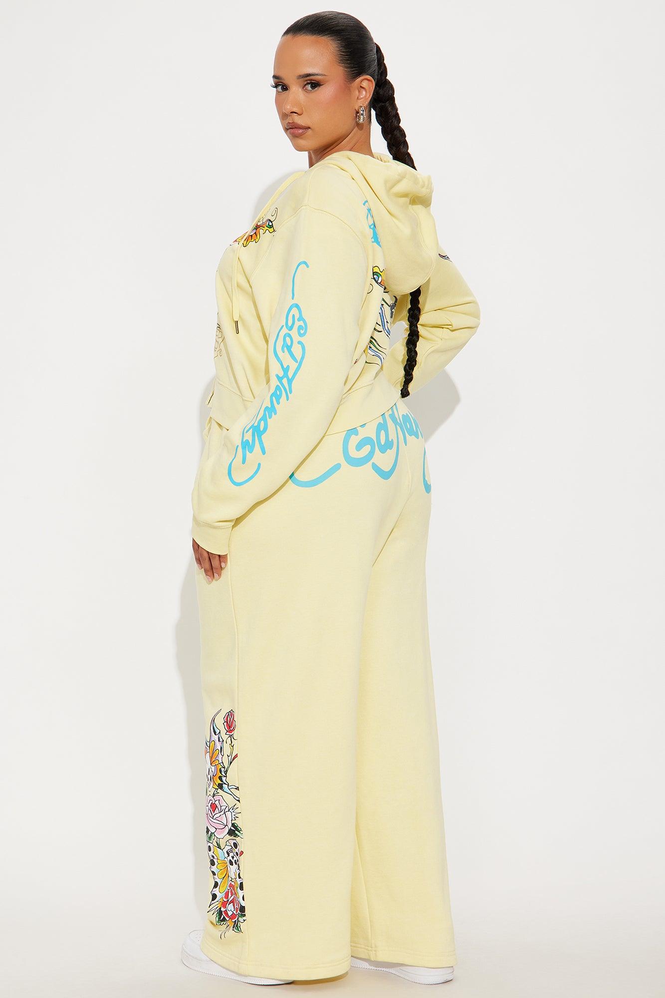 Ed Hardy Enchanted Butterfly Wide Leg Pant - Butter Yellow Female Product Image
