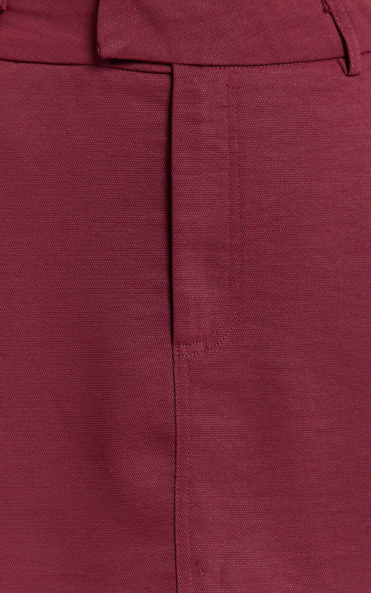 Torah Mini Skirt - Mid Waist Tailored A Line Skirt in Burgundy Product Image