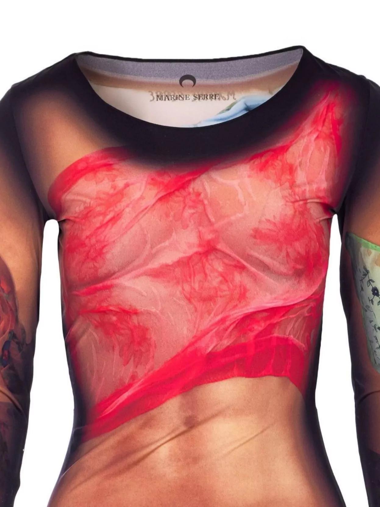 MARINE SERRE Multicolor Long Dress With All-over Graphic Print In Tech Fabric Woman In Beige Product Image