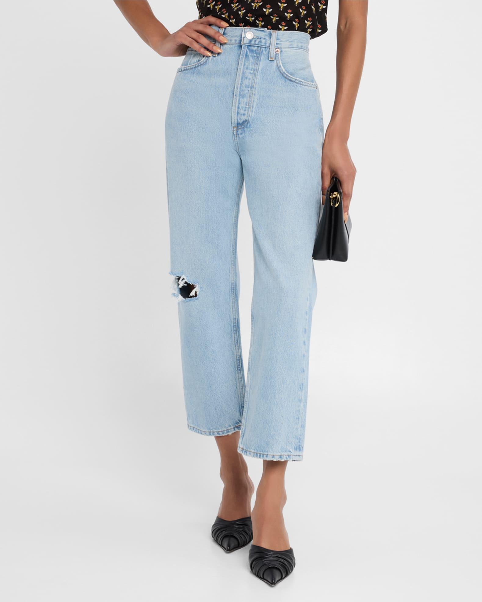 90's Crop Mid-Rise Loose Straight Jeans Product Image