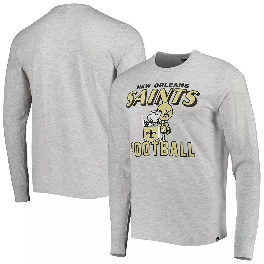 Men's '47 Heathered Gray New Orleans Saints Dozer Franklin Long Sleeve T-Shirt,  Product Image