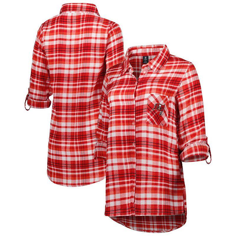 Women's Concepts Sport Red Tampa Bay Buccaneers Mainstay Plaid Full-Button Long Sleeve Nightshirt, Size: Large Product Image