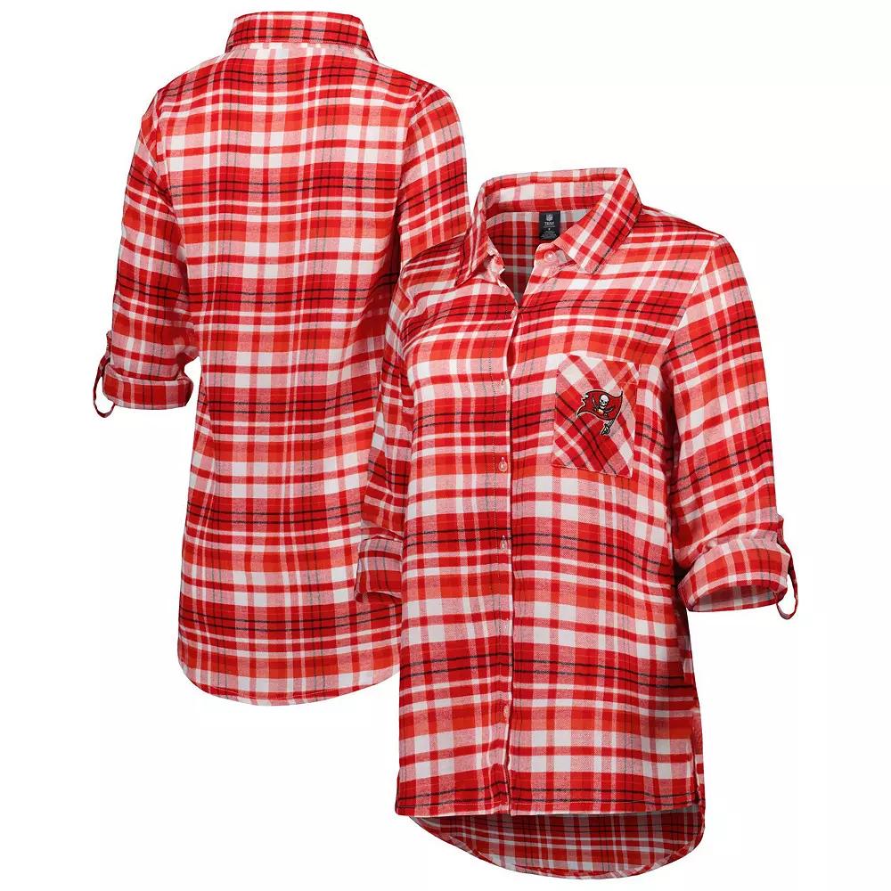 Women's Concepts Sport Red Tampa Bay Buccaneers Mainstay Plaid Full-Button Long Sleeve Nightshirt, Size: Large Product Image