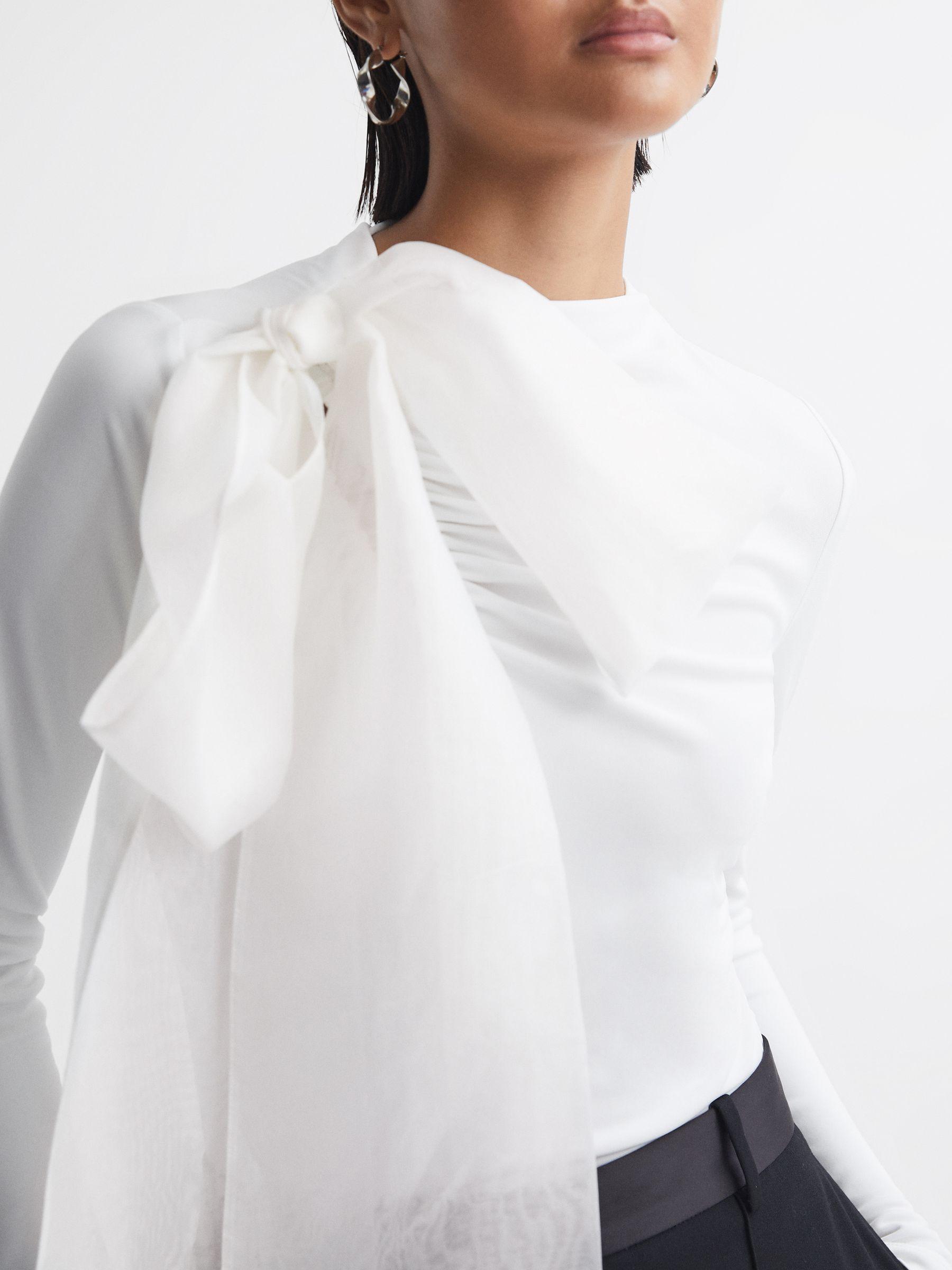 Long Sleeve Bow T-Shirt in White Product Image