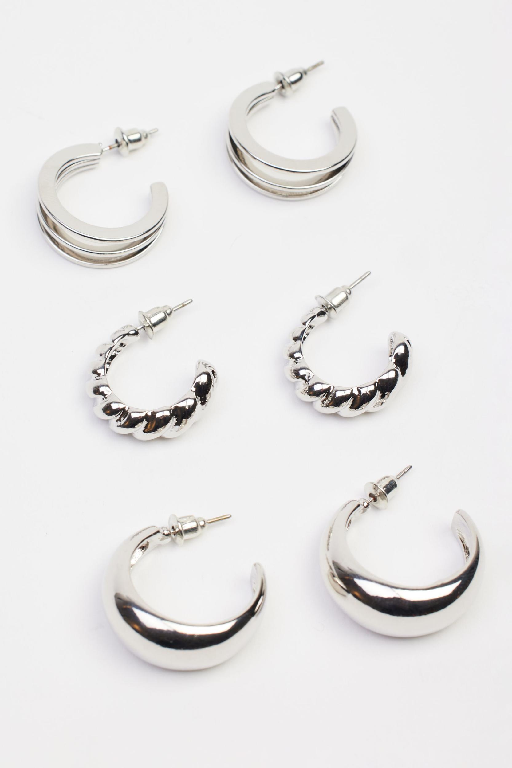 3 Pack Textured Hoop Earrings Product Image