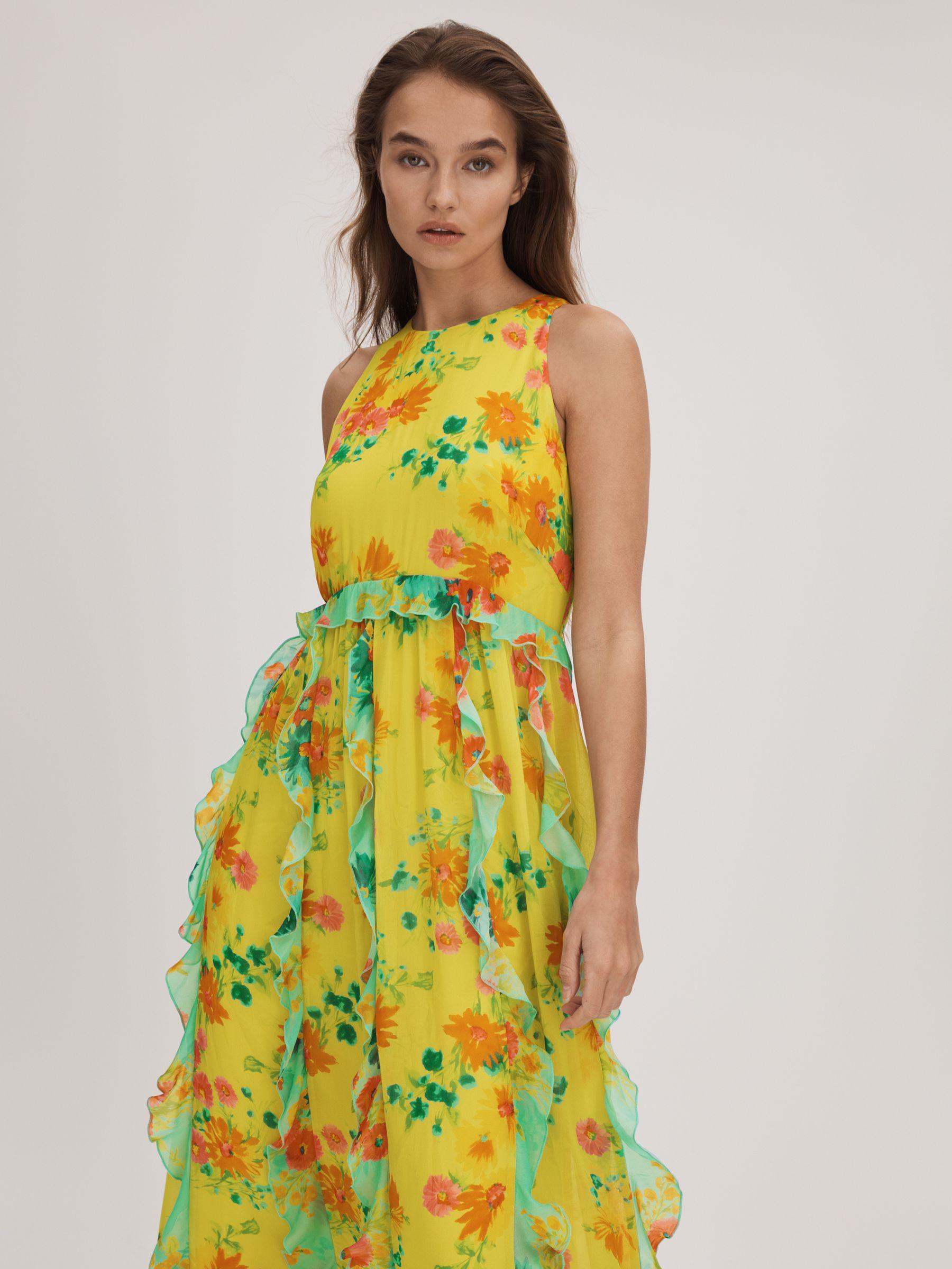 Florere Printed Ruffle Midi Dress in Lime Product Image