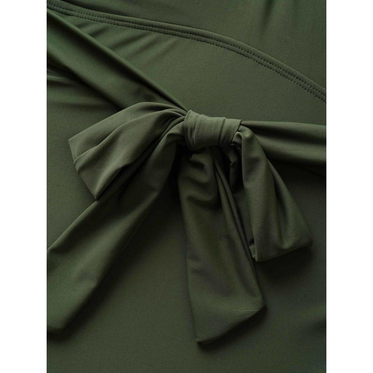 Plus Size Solid Overlap Collar Ruffle Sleeve One Piece Swimsuit Women's Swimwear ArmyGreen Beach Ruffles Curve Bathing Suits High stretch One Pieces BloomChic 14-16/1X Product Image