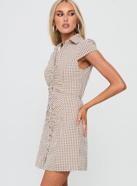 Arianwyn Mini Dress Brown Check Product Image