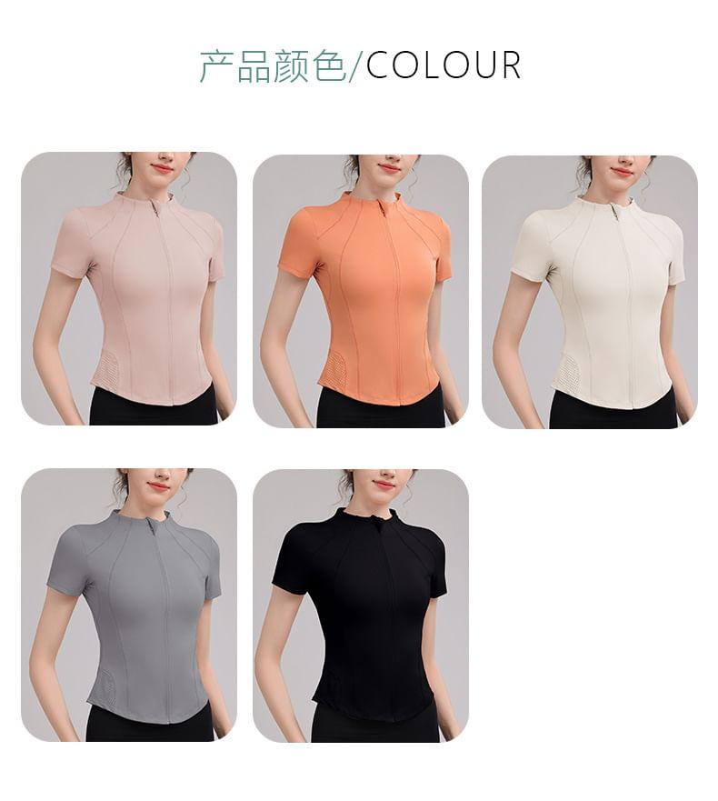 Short-Sleeve Mock Neck Plain Sport Zip T-Shirt Product Image