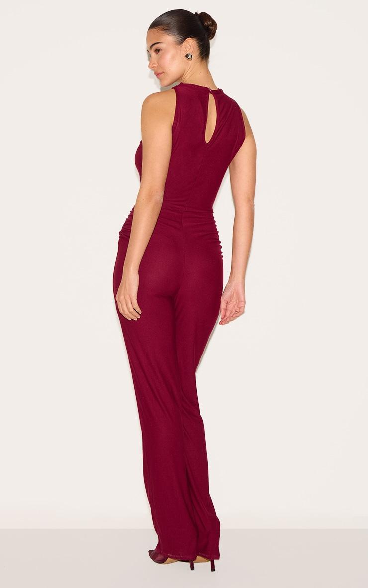Burgundy Soft Touch Ruched Straight Leg Jumpsuit Product Image
