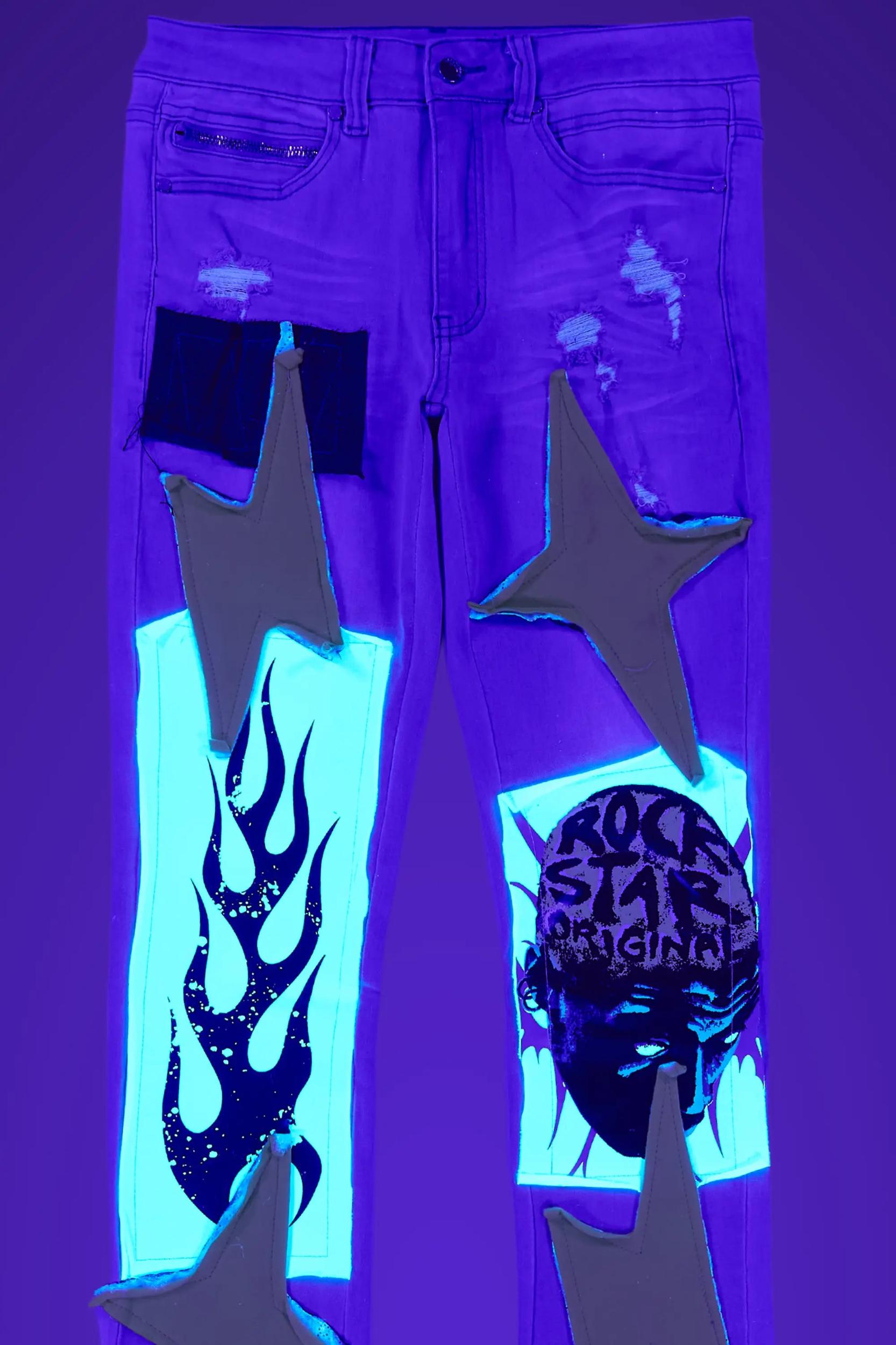 Edgar Grey/Yellow Patchwork Stacked Flare Jean Male Product Image