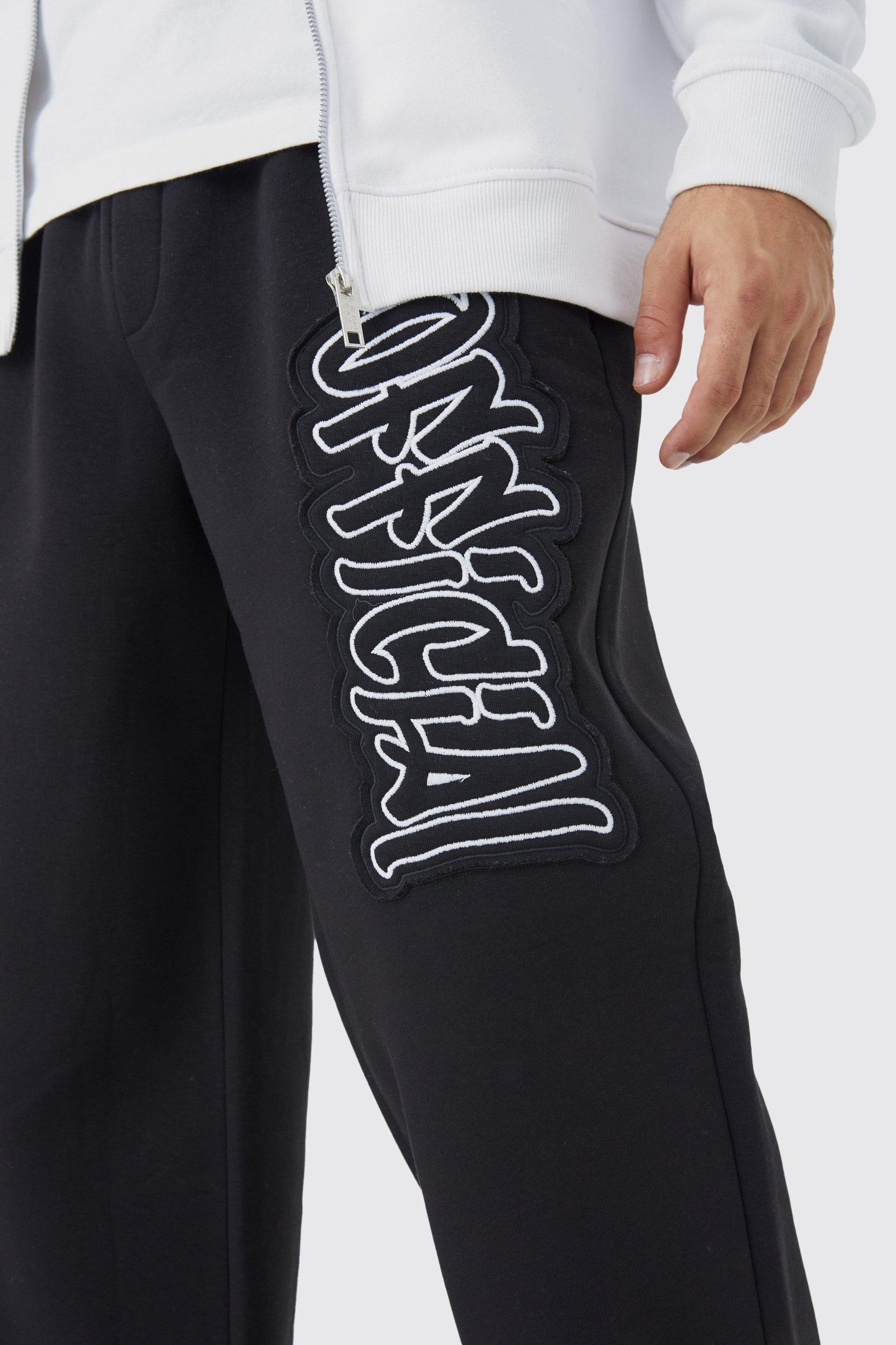 Regular Fit Official Applique Wide Fit Sweatpants | boohooMAN USA Product Image
