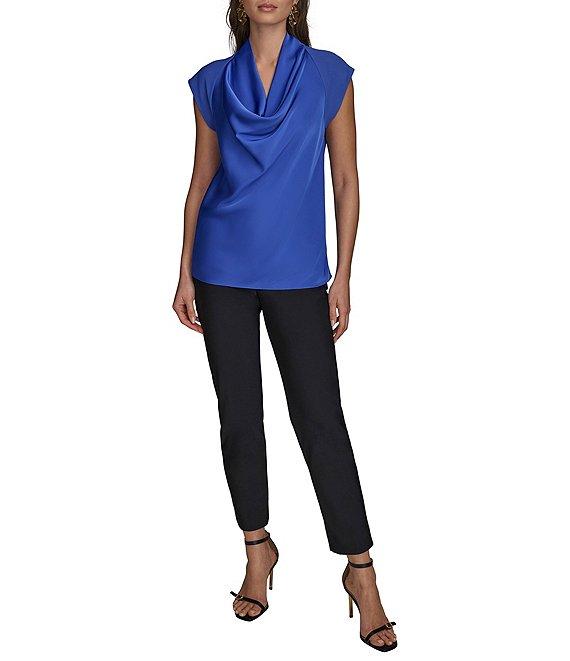 Donna Karan Mixed Media Cowl Neck Cap Sleeve Top Product Image