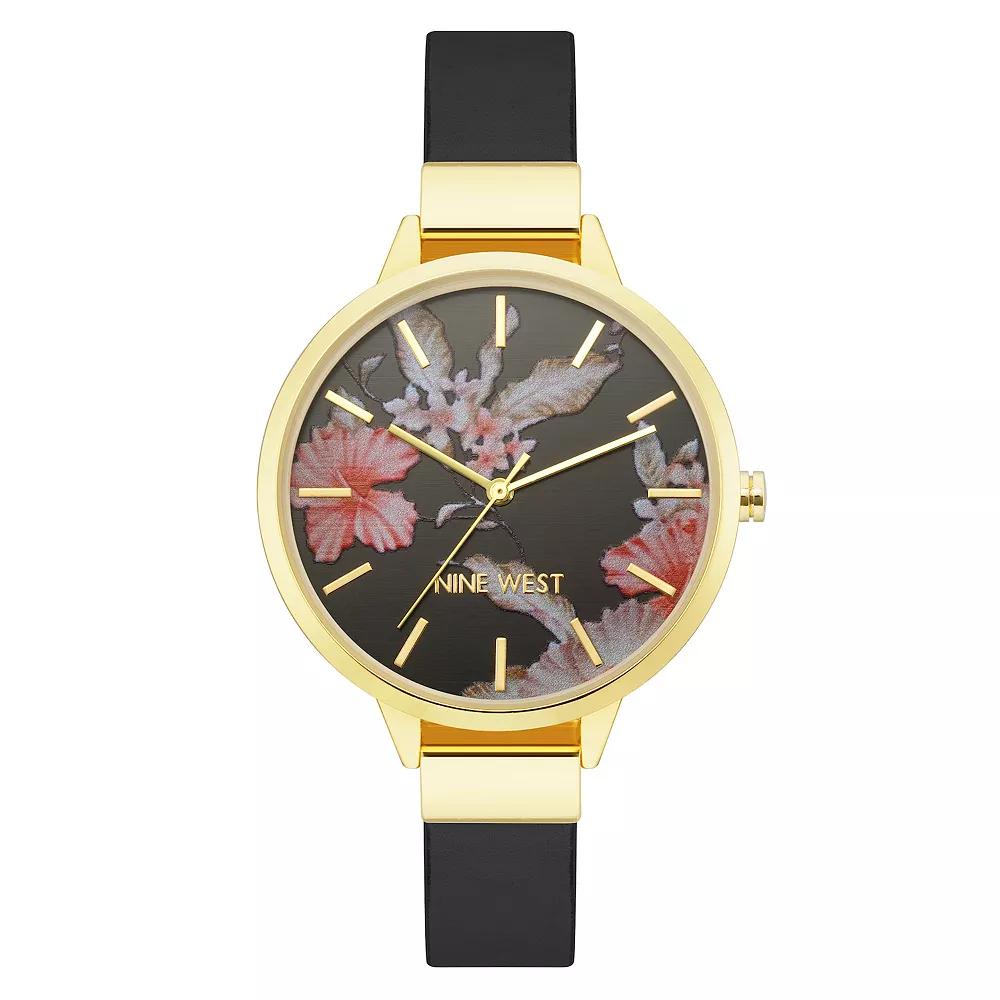Nine West Women's Flower Dial Strap Watch, Size: Medium, Black Product Image