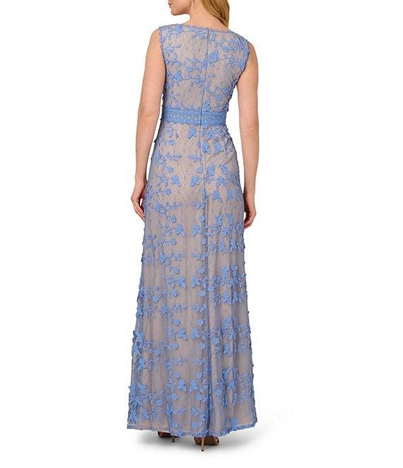 Adrianna Papell Embroidered Lace V-Neck Sleeveless Sheath Gown Product Image