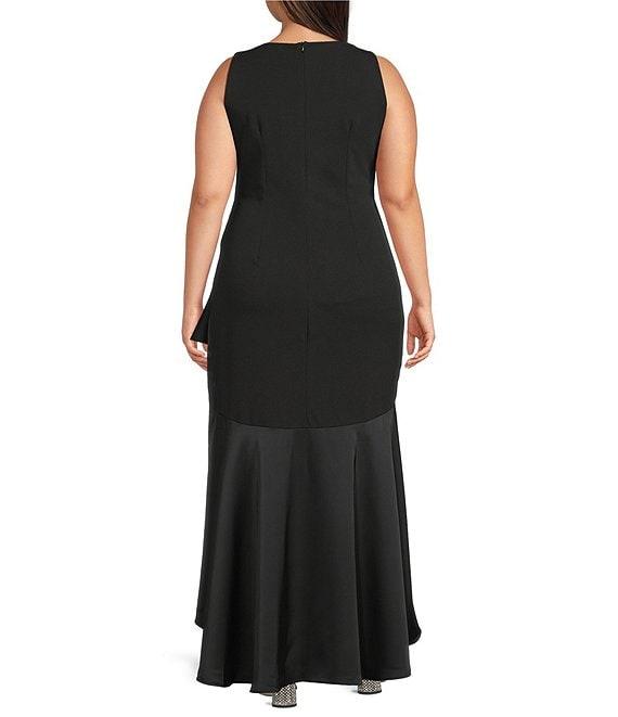 Betsy & Adam Plus Size Mixed Media Ruffled Midi Dress Product Image