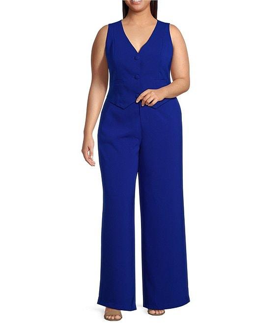 Sugarlips Plus Size Slight Stretch High Waisted Wide Leg Trousers Product Image