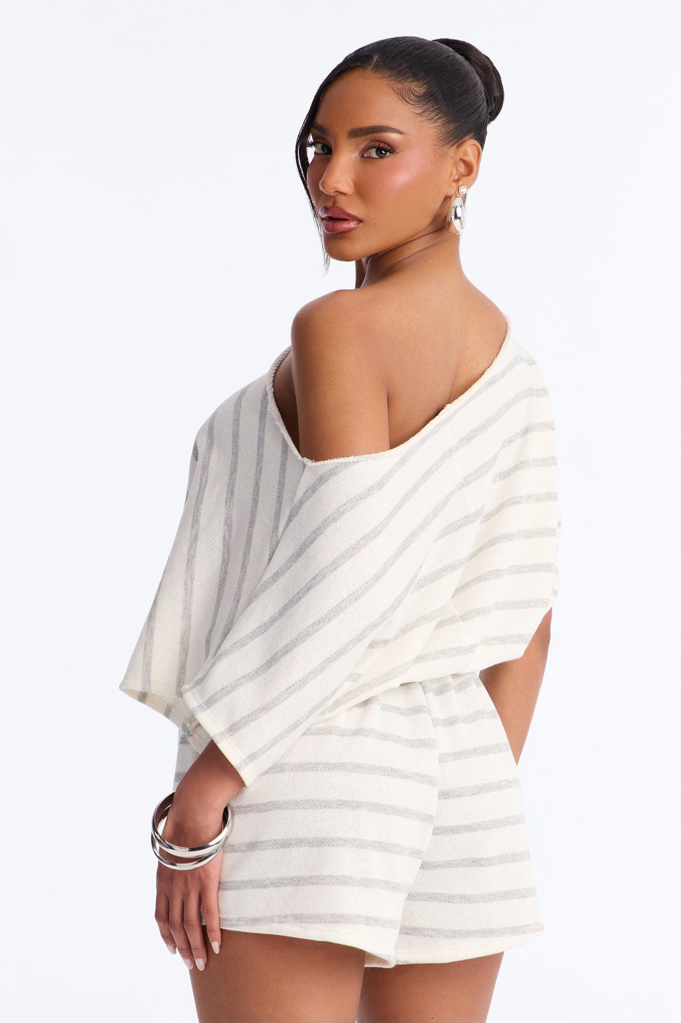Sunday Stripes French Terry Romper - Grey Female Product Image