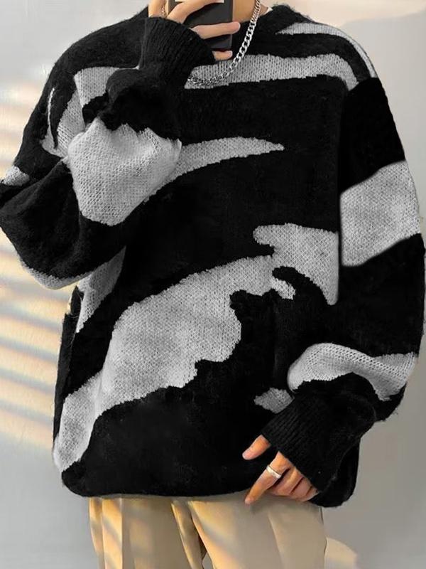 Men's Contrast Color Irregular Stripe Sweater Product Image