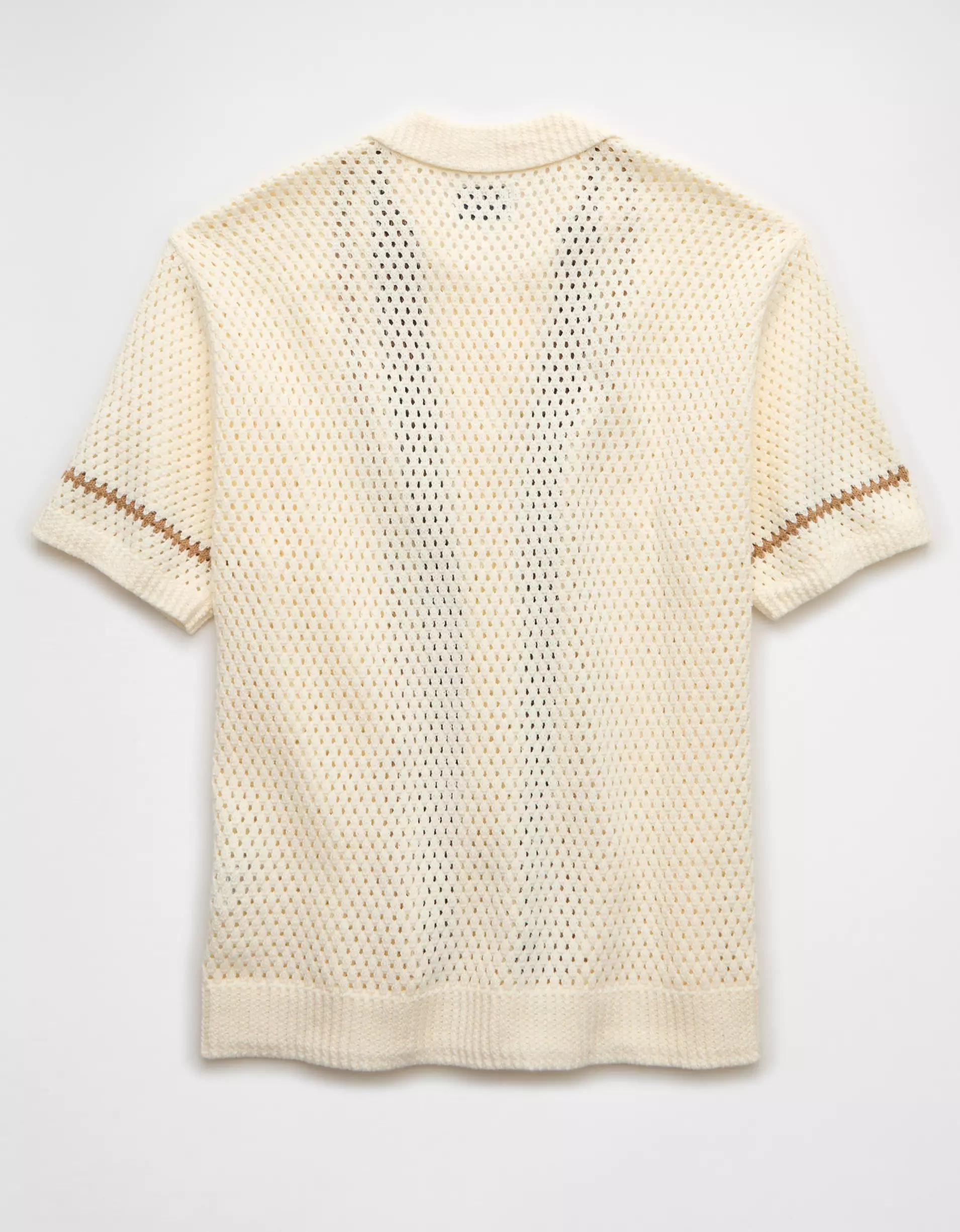 AE Weekend Crochet Button-Up Sweater Polo Shirt Product Image