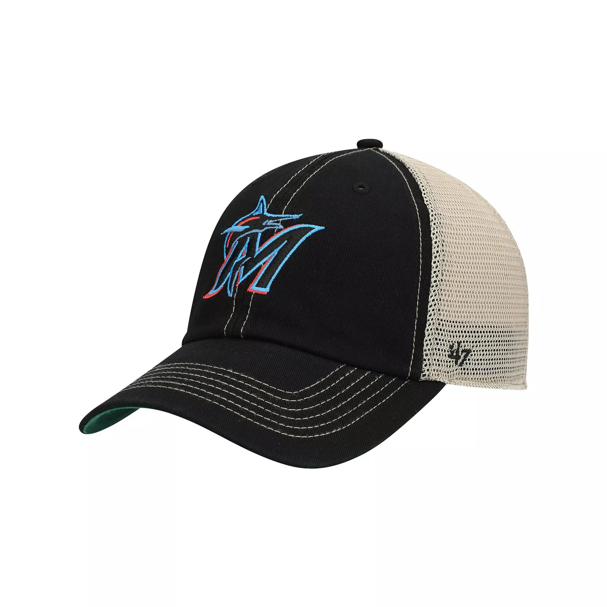 Men's '47 Black Miami Marlins Trawler Clean Up Trucker Snapback Hat Product Image