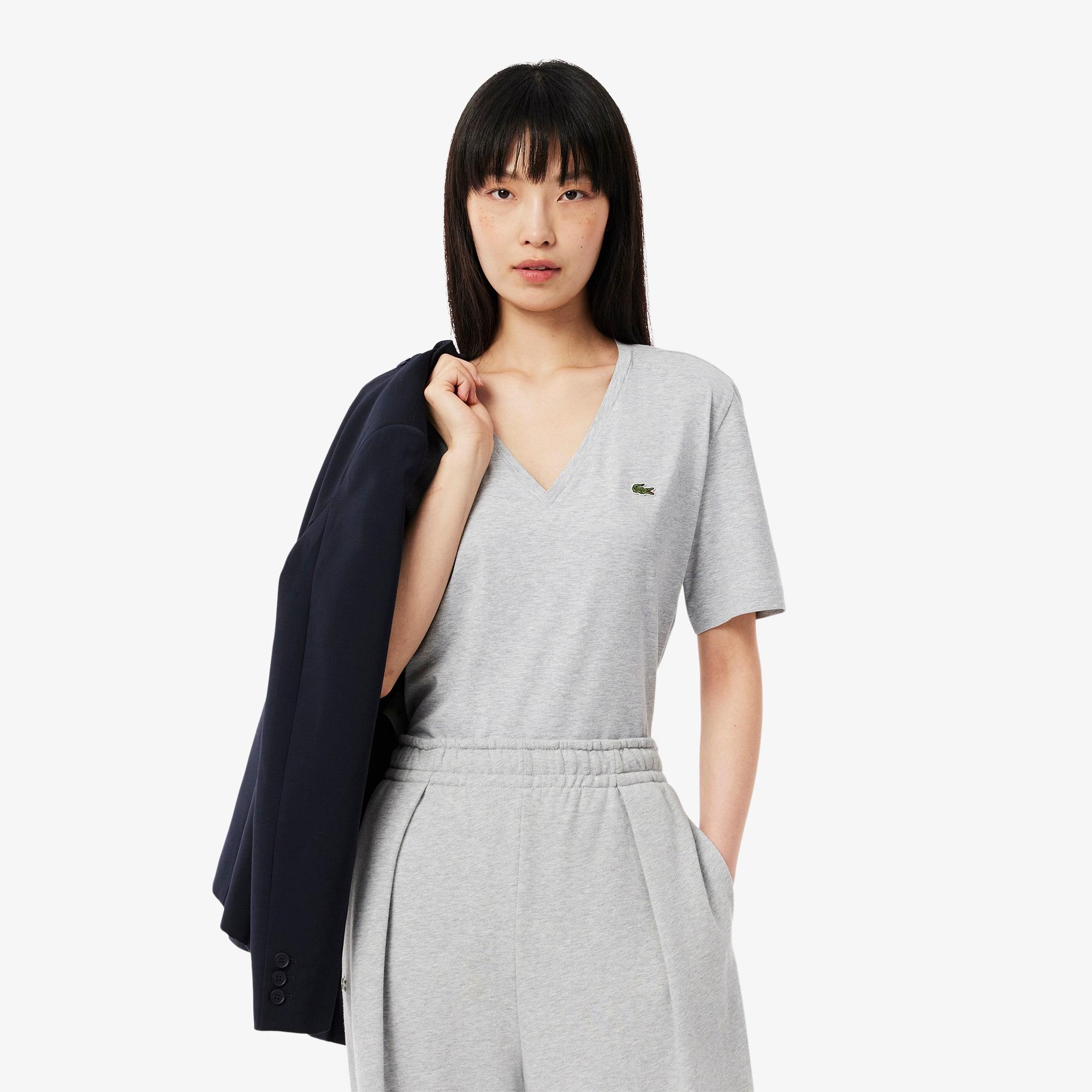 Relaxed Fit Soft Cotton V Neck T-shirt Product Image