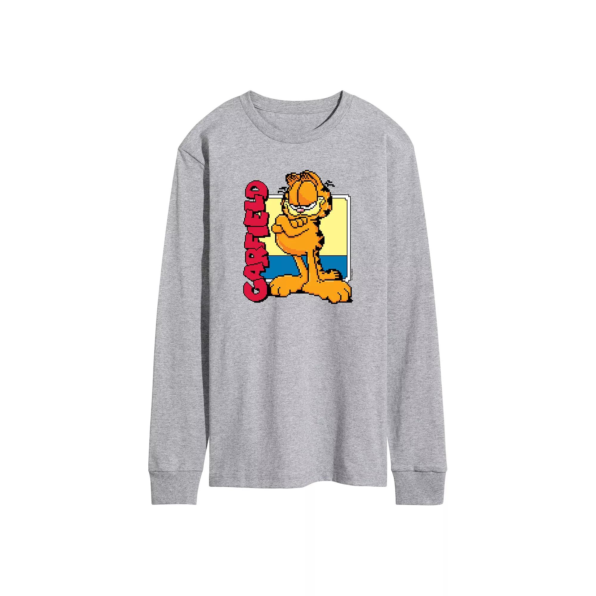 Men's Garfield Pixel Square Long Sleeve Graphic Tee,  Product Image
