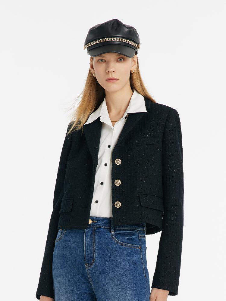 Vintage Single-Breasted V-Neck Women Crop Jacket Product Image