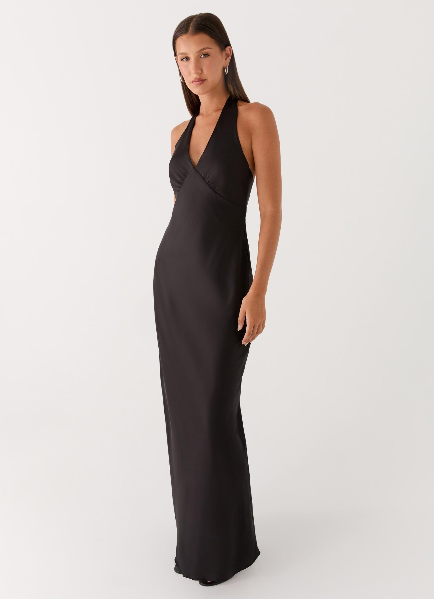 Heavy Hearted Satin Maxi Dress - Black Product Image